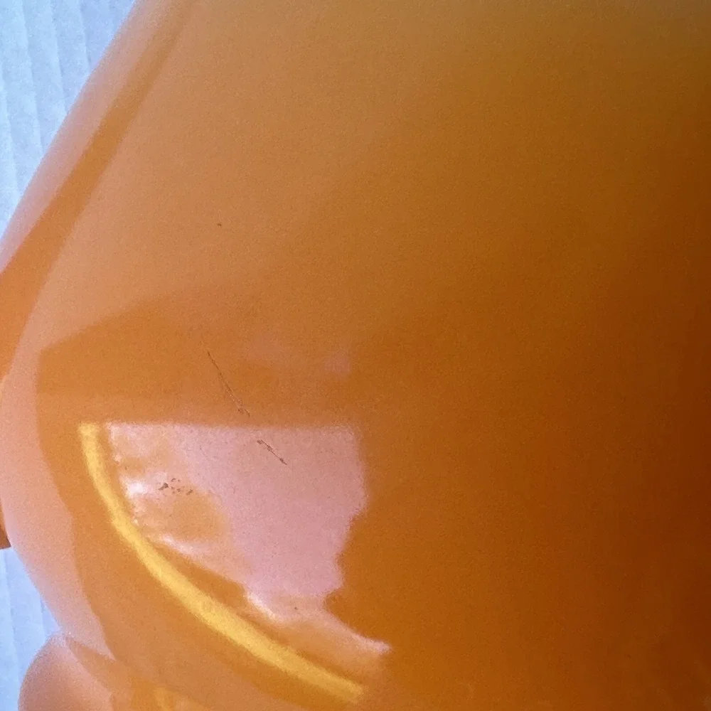 Vintage 1950s BLENDO Pitcher‎ 11 Inch Orange Frosted Glass Gold Trim Ice Lip